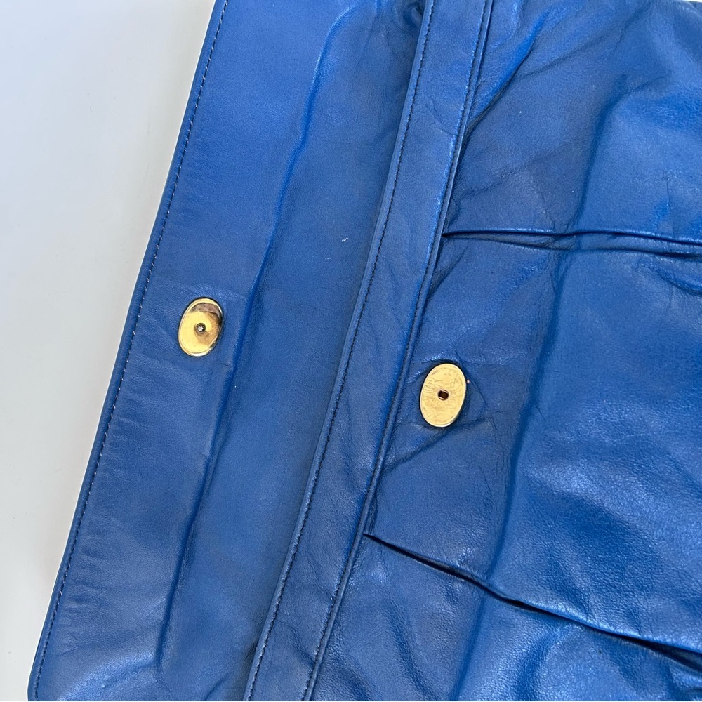 Set of 2 Vintage Leather Clutch Handbags Blue Taupe Chic Minimal Classic - Picture 6 of 16
